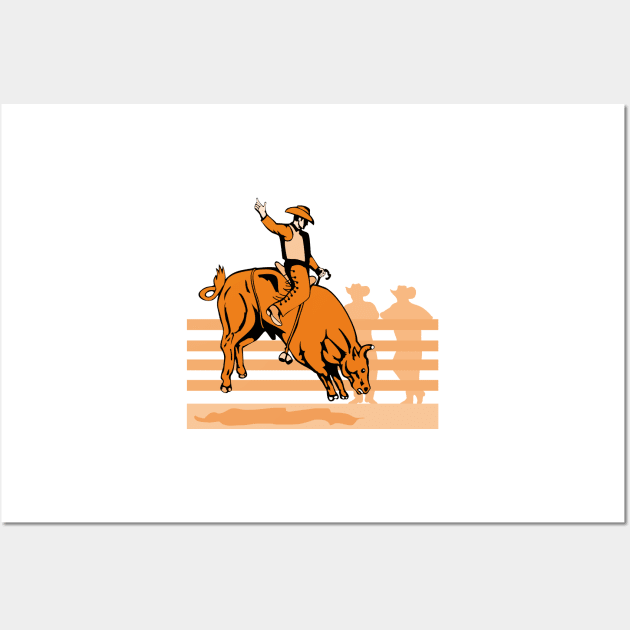 Cowboy Bull Riding Retro Wall Art by retrovectors